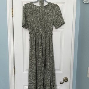 Modest green ditsy print dress